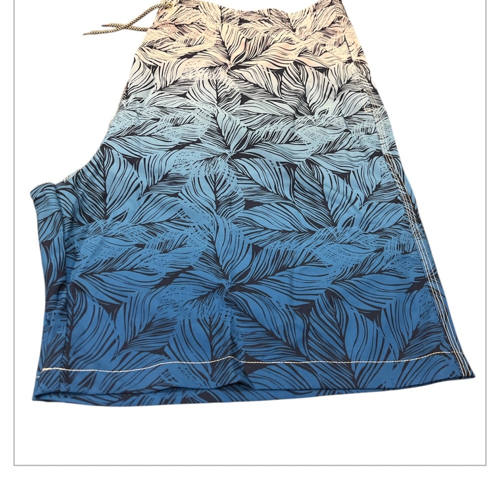 Men’s Big & Tall Blue and Black Leaf Pattern bathing suit Swim Trunks size 4XL